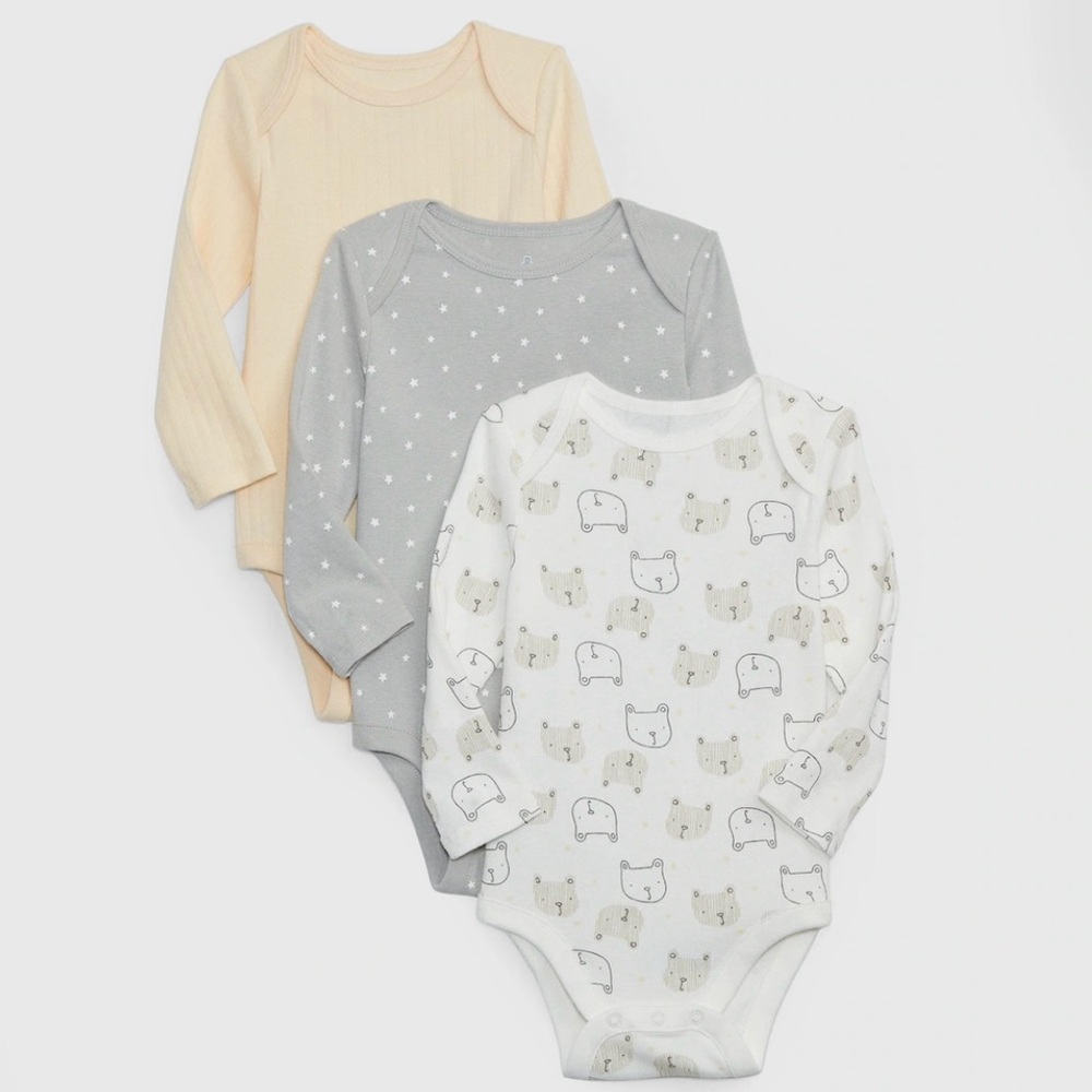 Cream, Yellow and Gray Long Sleeve Bodysuits/Onesies